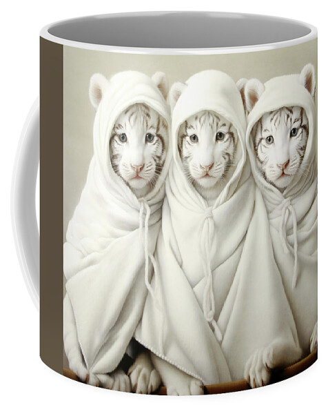 Tiger Coffee Mug featuring the mixed media Tiger Cubs by Jacky Gerritsen