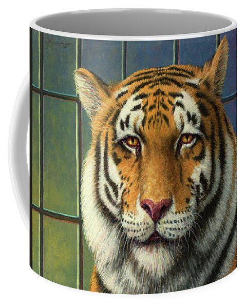 Tiger Coffee Mug featuring the painting Tiger in Trouble by James W Johnson