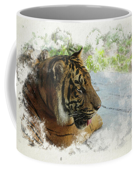 Tiger Coffee Mug featuring the digital art Tiger Portrait with Textures by Alison Frank