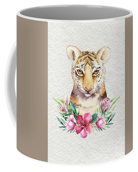 Tiger With Flowers Coffee Mug featuring the painting Tiger With Flowers by Nursery Art