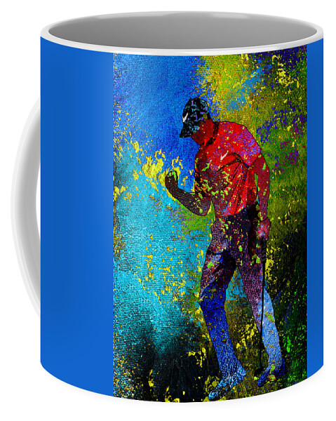 Tiger Coffee Mug featuring the painting Tiger Woods Dream 02 by Miki De Goodaboom