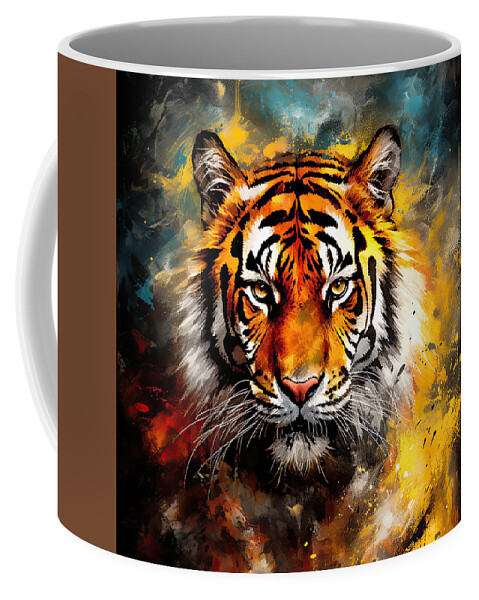 Sumatran Tiger Coffee Mug featuring the digital art Tiger's Grace - Sumatran Paintings by Lourry Legarde