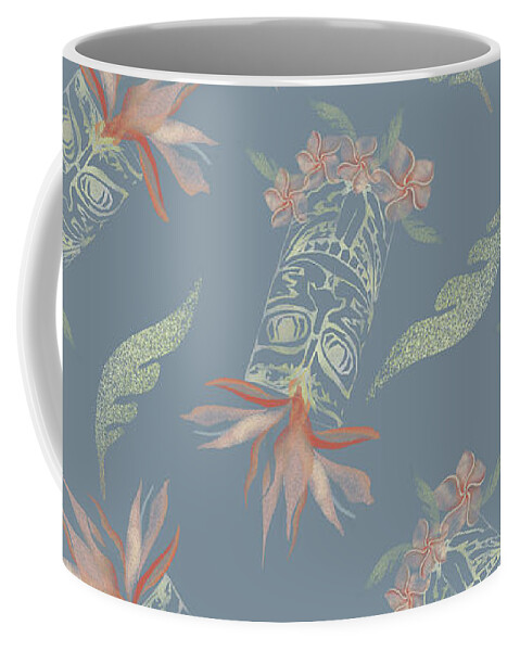 Tiki Coffee Mug featuring the digital art Tiki Floral Pattern by Sand And Chi