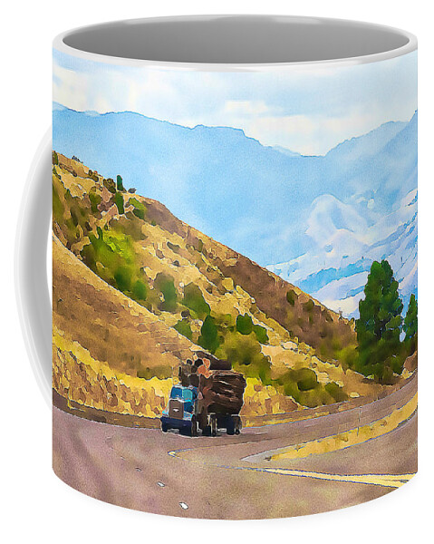 Idaho Coffee Mug featuring the mixed media Timbers truck in Idaho by Tatiana Travelways