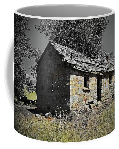  Coffee Mug featuring the digital art An Old Stone House by Fred Loring