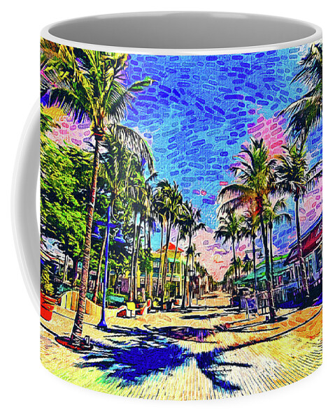 Fort Myers Coffee Mug featuring the digital art Times Square, Fort Myers, at sunrise - impressionist painting by Nicko Prints