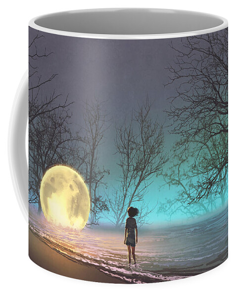 Illustration Coffee Mug featuring the painting Tiny Moon by Tithi Luadthong