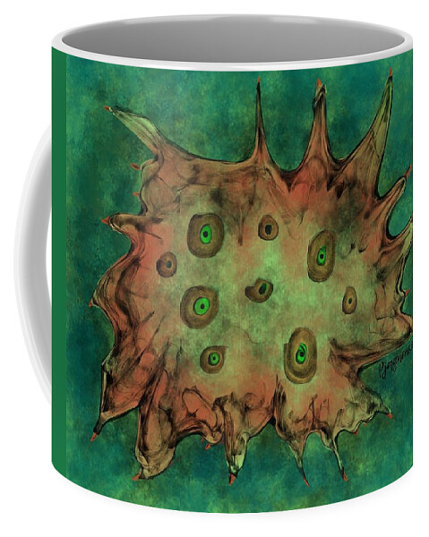 Green Coffee Mug featuring the digital art To be cellular by Ljev Rjadcenko