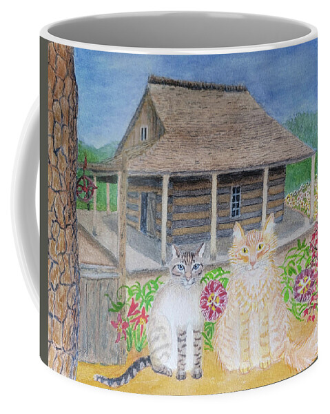 Cats Coffee Mug featuring the painting Tochka and Awimaweh at the San Antonio Botanical Garden by Vera Smith