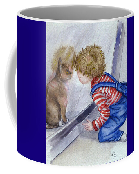 Kitty Coffee Mug featuring the painting Toddlers Reflection by Kelly Mills