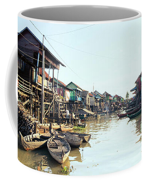 Panoramic Coffee Mug featuring the photograph Tonlesap lake cambodia floating village kampong khleang 3 by Sonny Ryse