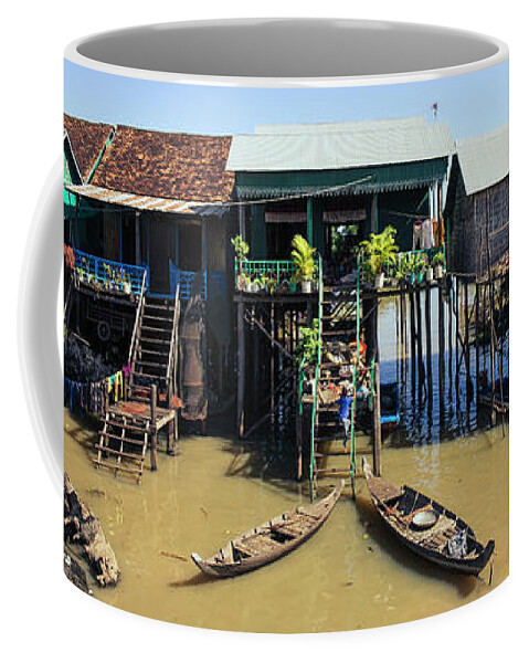 Panoramic Coffee Mug featuring the photograph Tonlesap lake cambodia floating village kampong khleang 4 by Sonny Ryse