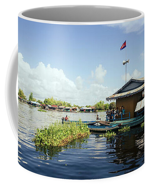 Panoramic Coffee Mug featuring the photograph Tonlesap lake cambodia floating village kampong khleang by Sonny Ryse