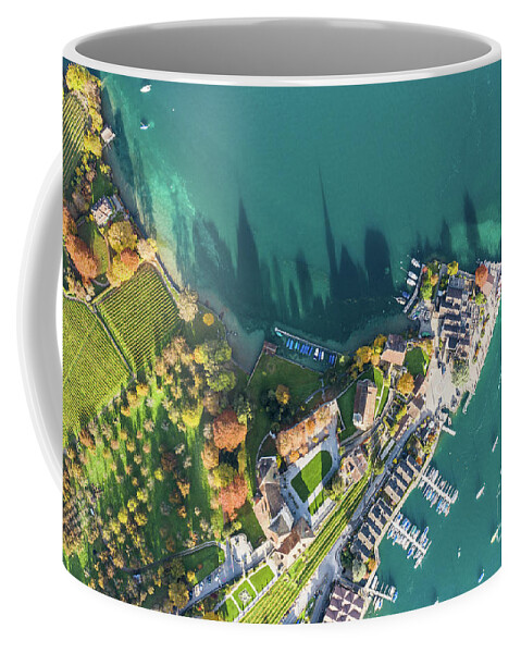 Top down view of the Spiez old town by lake Thun in canton Bern Coffee Mug  by Didier Marti - Fine Art America