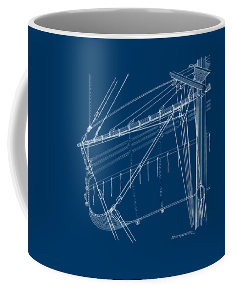 Sailing Vessels Coffee Mug featuring the drawing Top-mast yard and sail - blueprint by Panagiotis Mastrantonis