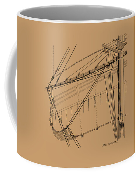 Sailing Vessels Coffee Mug featuring the drawing Top-mast yard and sail by Panagiotis Mastrantonis