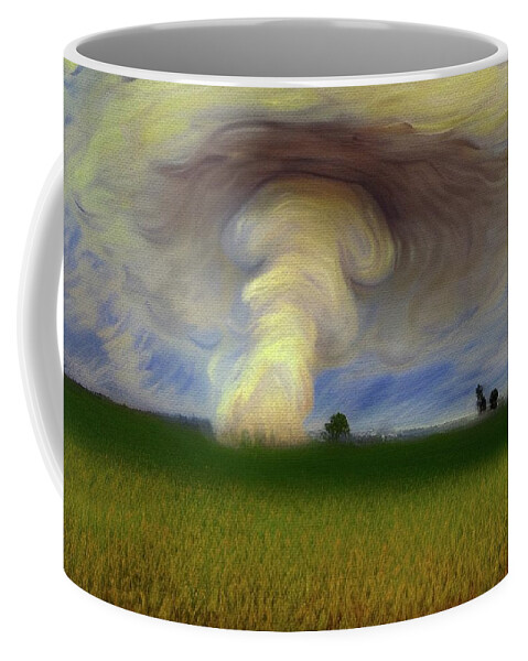 Tornado Coffee Mug featuring the painting Tornado At Dusk by Ally White