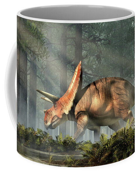 Torosaurus Coffee Mug featuring the digital art Torosaurus in a Jungle by Daniel Eskridge