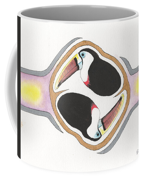 Toucan Coffee Mug featuring the painting Toucan Twins In Utero by Bob Labno