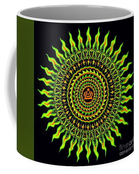 Solar Coffee Mug featuring the drawing TOUCH Samadhi Solstice 19 by Baruska A Michalcikova