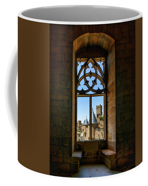 Ornate Coffee Mug featuring the photograph Tower's ornate window by Micah Offman