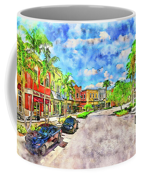 Tradition Square Coffee Mug featuring the digital art Tradition Square in Port St. Lucie, Florida - pen and watercolor by Nicko Prints