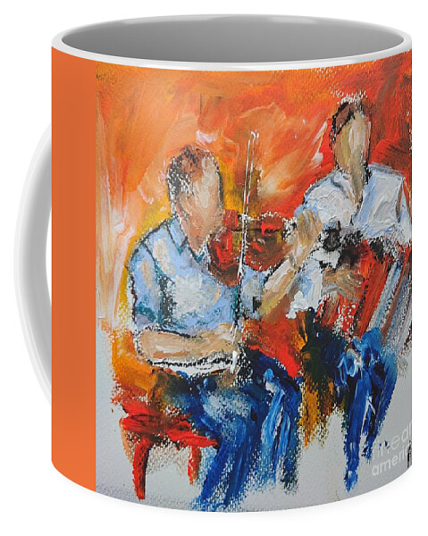 Galway Ireland Coffee Mug featuring the painting Traditional music paintings by Mary Cahalan Lee - aka PIXI