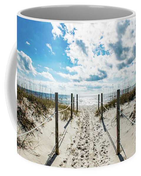 Footprints Coffee Mug featuring the photograph Trail of Footprints to the Beach by Beachtown Views