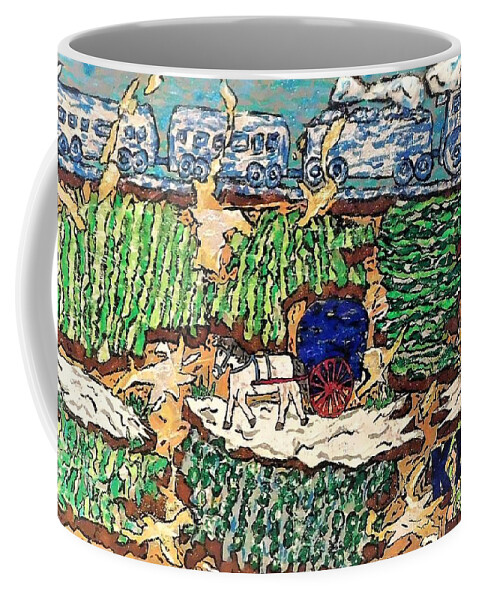 Train Carriage Industrial Revolution Coffee Mug featuring the mixed media Train And Carriage After Van Gogh 2021 by Kevin OBrien