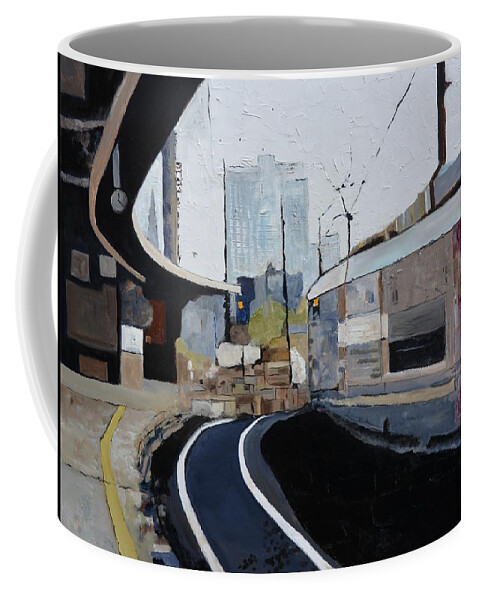 Landscape Coffee Mug featuring the painting Train station by Pol Ledent