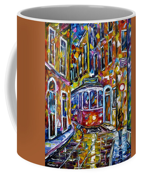 Lisboa Coffee Mug featuring the painting Tram In Lisbon II by Mirek Kuzniar