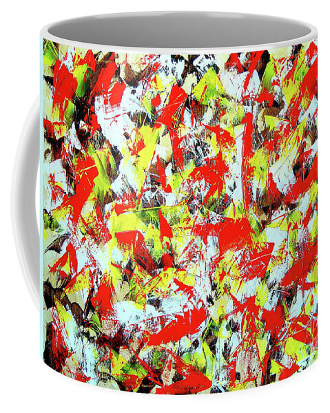 Yellow Coffee Mug featuring the painting Transitions with Yellow Brown and Red by Dean Triolo