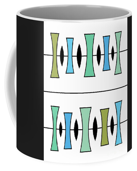 Mid Century Modern Coffee Mug featuring the digital art Trapezoids in Green, Blue and Aqua by Donna Mibus
