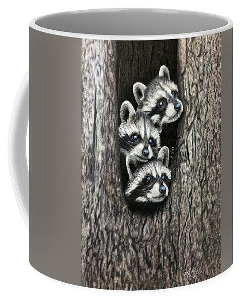 Baby Raccoons Coffee Mug featuring the pastel Tree Bandits by Marlene Little