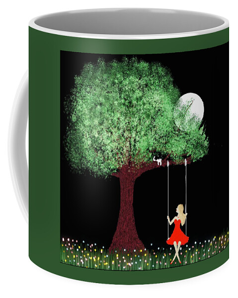 Moon Art Coffee Mug featuring the digital art Tree illustration print by Elaine Hayward