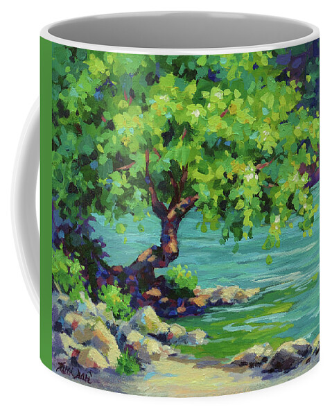 Trees Coffee Mug featuring the painting Tree on the River by Karen Ilari