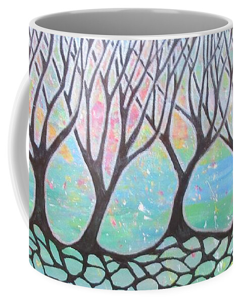 Tree Trees Abstract Landscape Green Lobby Mask Towel Decor Decrotive Woods Nature Pattern Coffee Mug featuring the painting Tree Stand by Bradley Boug