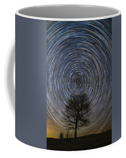 Star Trails Coffee Mug featuring the photograph Tree Topper by Chuck Rasco Photography