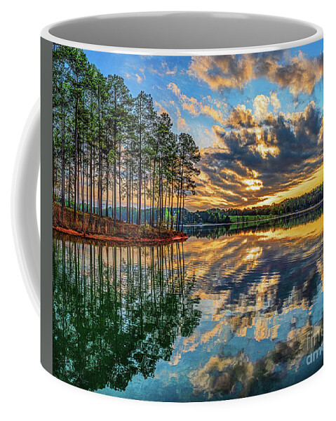 Water Coffee Mug featuring the photograph Trees And Vibrant Sky, Lake Keowee, South Carolina by Don Schimmel