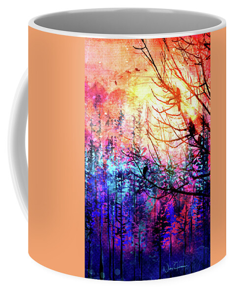 Painting Coffee Mug featuring the mixed media Trees at Sunrise by Nicky Jameson