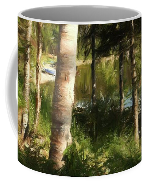 Newfoundland Coffee Mug featuring the photograph Trees by the lake - Digital Painting by Tatiana Travelways
