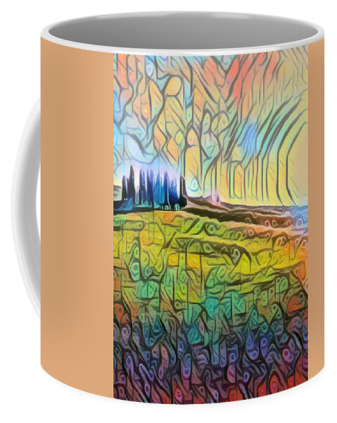 Aestheticism Coffee Mug featuring the painting Trees Hill Landscape 1 by Tony Rubino