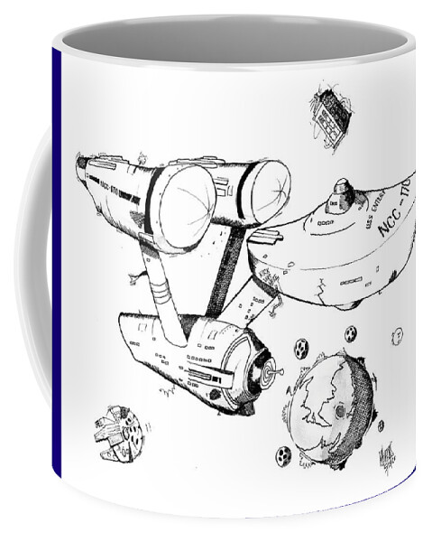 Star Trek Coffee Mug featuring the drawing Trek Black and White by Michael Hopkins