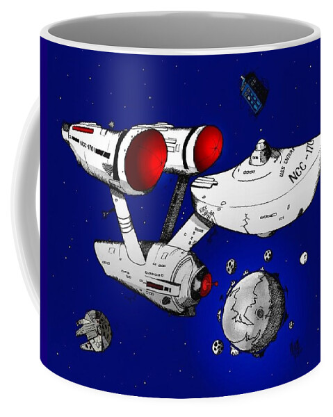 Star Trek Coffee Mug featuring the drawing Trek by Michael Hopkins