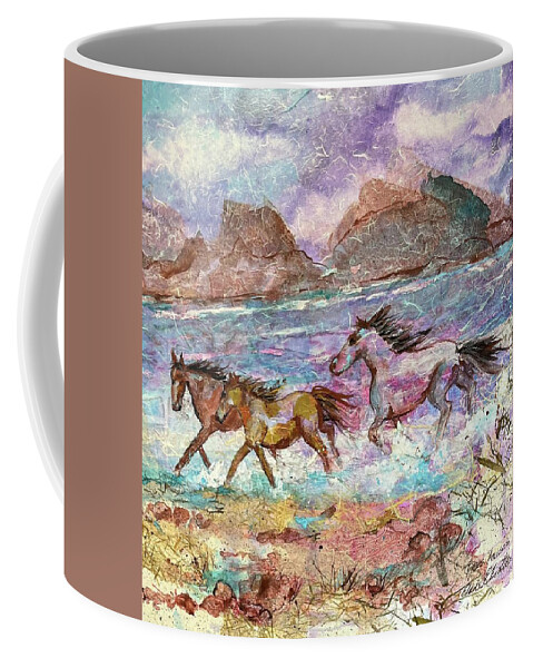Horse Coffee Mug featuring the painting Tres Amigos by Elaine Elliott