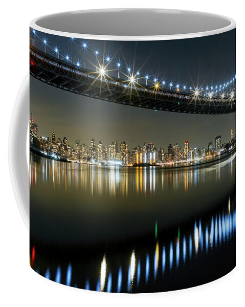 Water Reflections Coffee Mug featuring the photograph Triboro Bridge Blues by Cate Franklyn