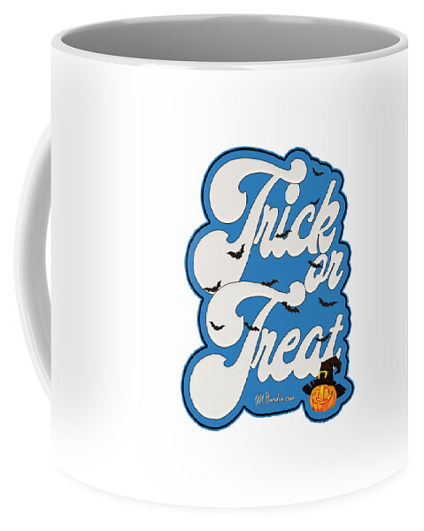 Trick Or Treat Coffee Mug featuring the digital art Trick or Treat Fun Word Art with Spooky Bats by Walter Herrit