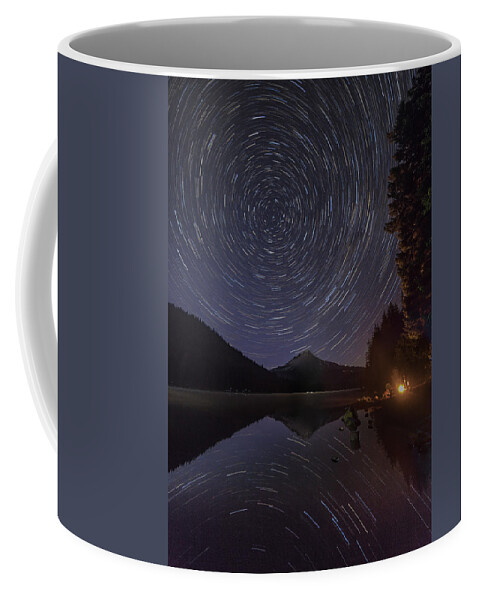 Trillium Lake Coffee Mug featuring the photograph Trillium Lake Star Trails Re Edit by Joe Kopp