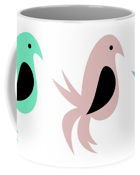 Mid Century Bird Coffee Mug featuring the digital art Trio of Whimsical Birds by Donna Mibus