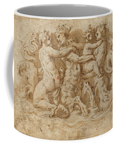Attributed To Pellegrino Tibaldi Coffee Mug featuring the drawing Tritons and Nymphs by Attributed to Pellegrino Tibaldi